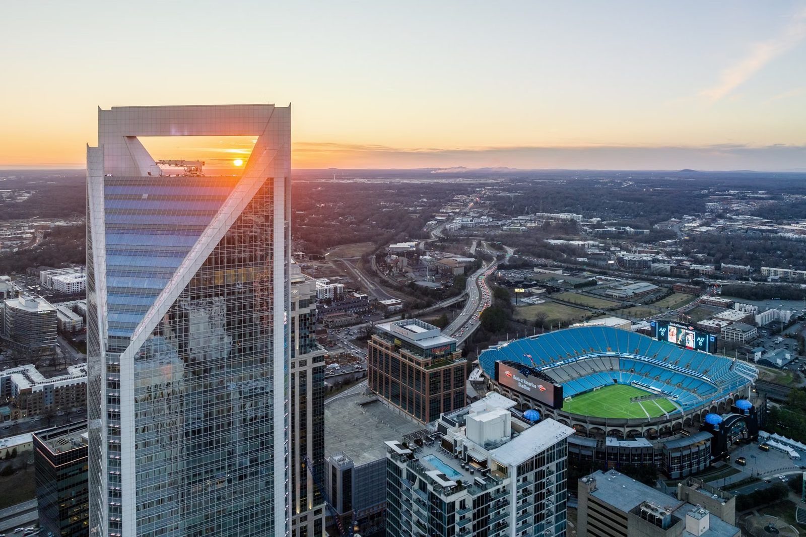Charlotte, North Carolina skyline in the distance